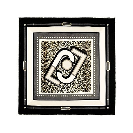 LIU JO SCIARPA FOULARD DONNA STAMPA ANIMALIER NERO